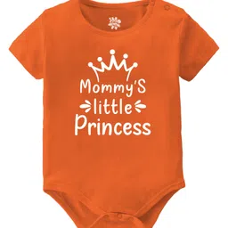 Baby Buzz 100% Cotton Family Theme Half SleevesMommys Little Princess Text Printed Onesie - Orange-image-96