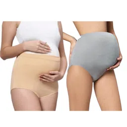 TUMMY Bamboo Cotton Pack Of 2 Solid High Waist Maternity Panty - Multi Colour-picture-14
