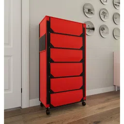 Fabura 6 Layers Shoe Rack With Wheels In Red & Black Color-picture-22