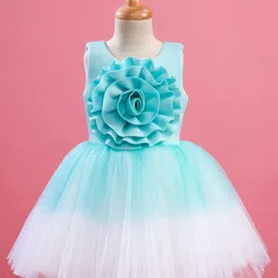 Bluebell Net Woven Sleeveless Party Dress with Floral Applique & Ombre Detailing - Sea Green-picture-33