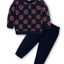 Babyhug Knit Full Sleeves Pullover Sweater Set - Navy Blue image 1