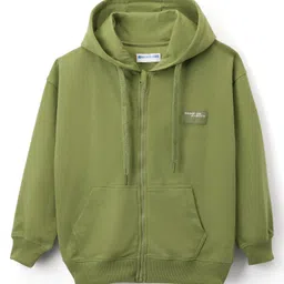 kookie kids india Kookie Kids Terry Knit Full Sleeves Hooded SweatJacket with Kangaroo Pocket & Patch Detailing - Olive Green-picture-21