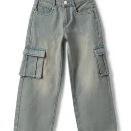 Tales & Stories Denim Woven Washed Cargo Jeans - Green-picture-19