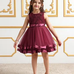 Mark & Mia Sleeveless Frock With Floral Embroidery - Maroon image 2