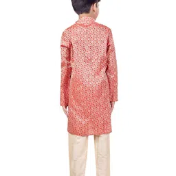 Pehanaava Cotton Woven Full Sleeves Abstract Foil Printed Kurta Pyjama - Red image 3