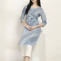 Rangriti Floral Printed Round Neck Cotton Thread Work Straight Kurta-picture-19