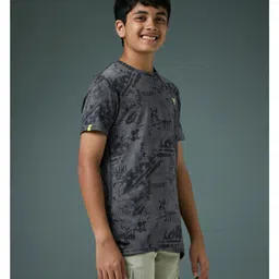 Technosport Knit Half Sleeves Skate Text Printed Quick Dry & Breathable Tee - Grey image 4