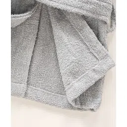 Babyhug Three Fourth Sleeves Elephant Design Woven Terry Bath Robe - Grey image 4