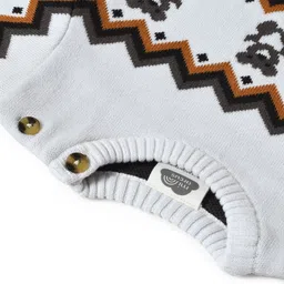 Mi Arcus Full Sleeves Zig Zag Pattern & Teddy Bear Designed Colour Blocked Cotton Sweater - White image 5