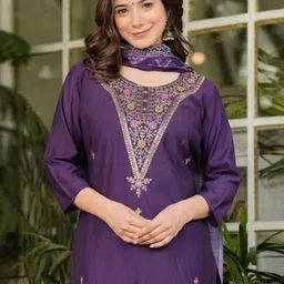 KALINI Women Embroidered Viscose Rayon Kurta Sets With Dupatta image 2