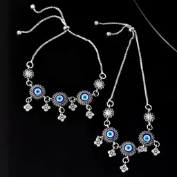 Jewels Nest Stainless Steel Silver-Plated Enamelled Evil Eye Anklets-image-47