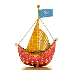 CraftVatika Maroon & Yellow Metal Turkish Ship Boat Naav Showpiece-picture-1