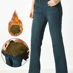 PIKAYO Straight Leg Mid-Rise Winter Warm Thermal Jeans-picture-18