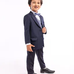 Babyhug Full Sleeves 4 Piece Party Suit With Bow - Blue-picture-25