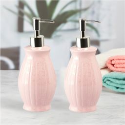 Kookee Ceramic Soap Dispenser handwash Pump for Bathroom, Set of 2, Pink (9510)- 350 ml-picture-8