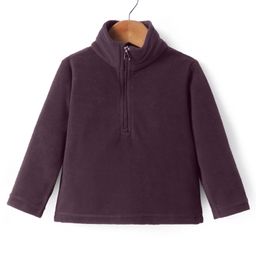 Kanvin Fleece Woven Full Sleeves Solid Colour Sweatshirt - Wine-picture-4