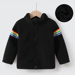 Kookie Kids Full Sleeves High Neck Fur Winter Jacket with Stripes Detailing - Black-picture-15