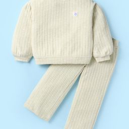 Little Kangaroos Fleece Knit Full Sleeves Winter Wear Sweatshirt & Jogger Pant Set with Floral Patch - Light Grey-picture-33