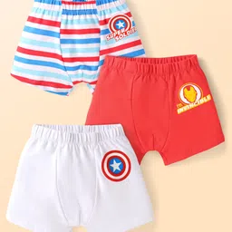 Babyhug Marvel Cotton Knit Trunks with Stripes & Avengers Graphics Pack of 3 - Red White & Blue-image-30