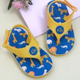 Babyoye Flip Flops with Velcro Closure & Animal Print - Blue & Yellow-picture-37