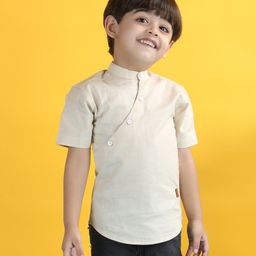 Polka Tots Half Sleeves Solid Kurta - Cream-picture-34