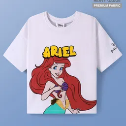 Pine Kids Disney Terry Knit Half Sleeves Oversize Drop Shoulder T-Shirt With Disney Princess Ariel Graphics And Sequins Detailing - White-picture-20