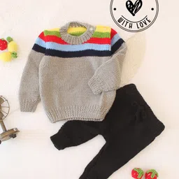 Woonie Full Sleeves Striped Sweater Set - Grey-picture-10