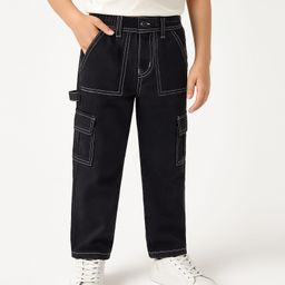 arias by lara dutta Arias Cotton Woven Full Length Stretchable Washed Jeans With Patch Pockets & Contrast Stitch Detailing - Black-picture-44