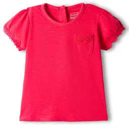 Babyhug 100% Cotton Knit Half Sleeves Solid Color Top - Red-picture-13