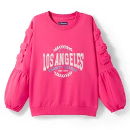 Pine Kids Cotton Knit Full Sleeves Sweatshirt With Los Angeles Text Print - Pink-picture-13
