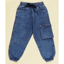 Kiddopanti Denim Solid Jogger FIt Jeans - Blue-image-8