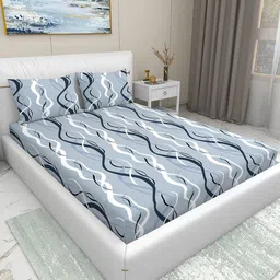 Aura Blue 220 TC King Bedsheet with 2 Pillow Covers-picture-10