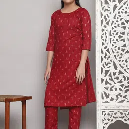 Vetrokart Girls Ethnic Motifs Printed Round Neck Raw Silk Straight Kurta With Pyjamas-picture-28