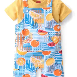 Babyhug 100% Cotton Knit Dungaree with Half Sleeves Inner T-Shirt Fruit  Print - Multicolor image 2