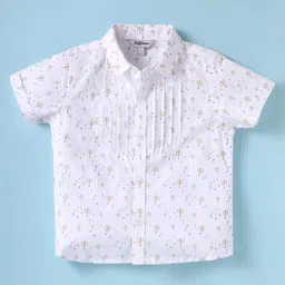 ToffyHouse Poplin Woven Half Sleeves Air Balloon Printed Shirt & Shorts With Bow Suspender & Hat - Beige & White image 2