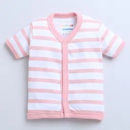 BUMZEE Cotton Woven Half SleevesJhablas with Stripes & Bunny Print Pack of 3 - White & Peach image 2