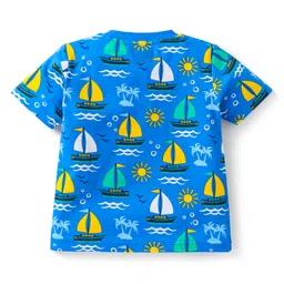 Babyhug Cotton Knit Half Sleeves Shorts Night Suit With Beach Theme Print - Blue image 3
