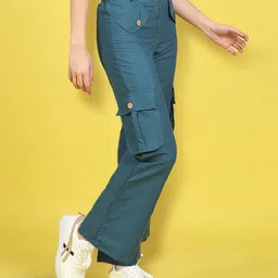 Cutiekins Woven Solid Mid Rise Cargo Pant - Teal Blue image 4