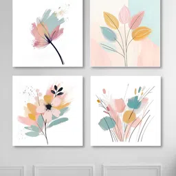 nestroots White & Pink Bouquet of Colorful Flowers 4 Pieces Canvas Painting Wall Arts-picture-19