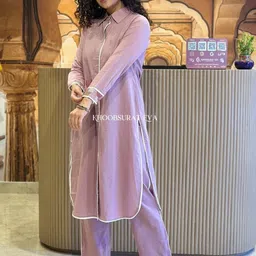 TREDIFIC Shirt Collar Pure Cotton Kurta With Trousers-picture-16