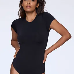 FEIER Women Solid Round Neck Crew Bodysuit-image-57