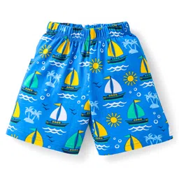 Babyhug Cotton Knit Half Sleeves Shorts Night Suit With Beach Theme Print - Blue image 4