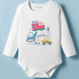 Kookie Kids India Full Sleeves Onesies With Vehicle Print Pack Of 3 - White image 4