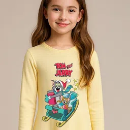 YK X Minute Mirth Girls Tom & Jerry Printed A-Line Dress image 2