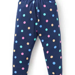 Babyhug Single Jersey Knit Full Length Lounge Pants with Polka Dots & Text Print Pack Of 2 - Pink Navy Blue image 5
