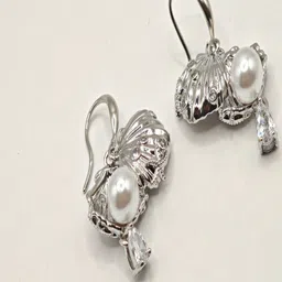 SAPRAA TRENDS Stainless Steel Rhodium-Plated American Diamond Studded Quirky Drop Earrings image 3