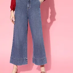 SASSAFRAS Women Stunning Blue High-Rise Wide Leg Cropped Jeans-picture-28