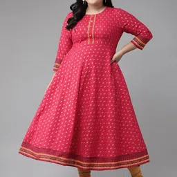 KALINI Women Pink Cotton Printed Anarkali Kurtas-image-97