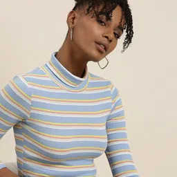 SHOWOFF Striped Turtle Neck Fitted Top-image-33