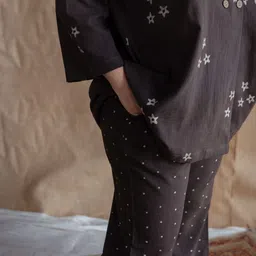 THE INDIAN ETHNIC CO Charcoal Straight Slub Cotton Co-Ord Set image 5